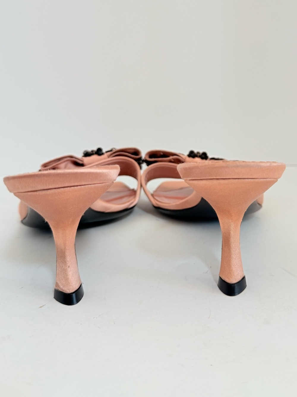 Prada Archive Pink Satin Crystal beaded Embellished bow Mule Heels EU 38 - Picture 7 of 11